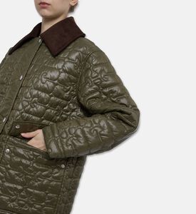 Ganni Contrast Collar Floral-quilted Jacket, Olive, L-xl, Model View