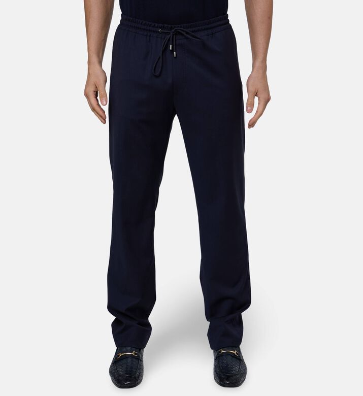Pal Zileri Drawstring Straight-leg Trousers, Navy, 56, Model View