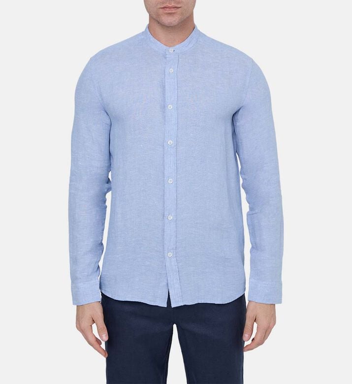 Linen Button-down Stand Collar Shirt