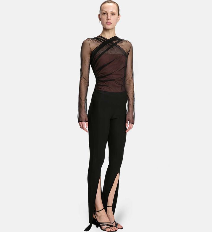 Semi-sheer Gathered Long-sleeve Top