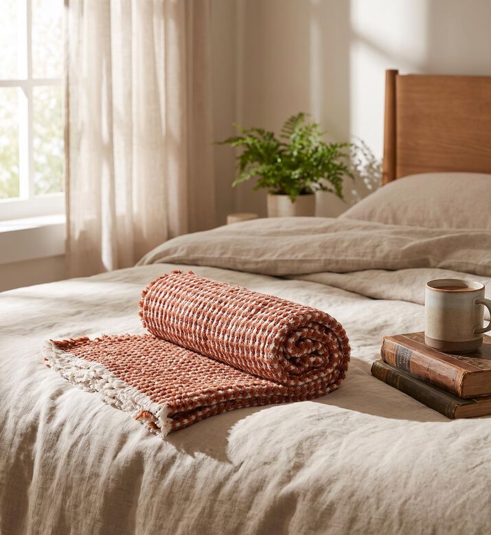 Home Deco and More Honey Waffle Cotton Wool Throw, Packshot View