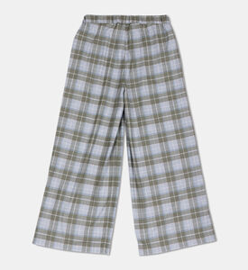 Cotton Check-print Wide Leg Trousers