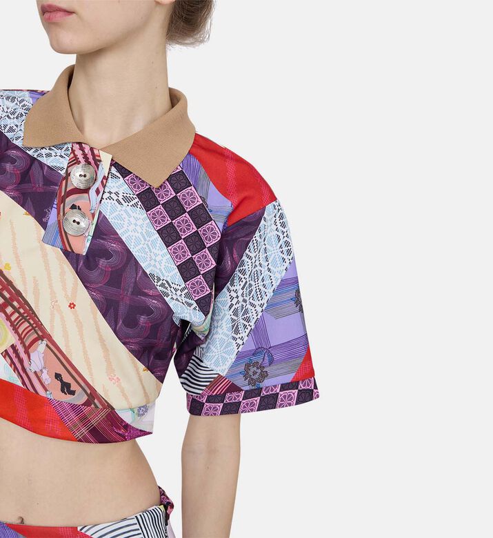 Silver Buttons Polo Collar Crop Top