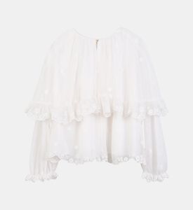 بلوزة مزينة بدانتيل وكشكشة متدرجة