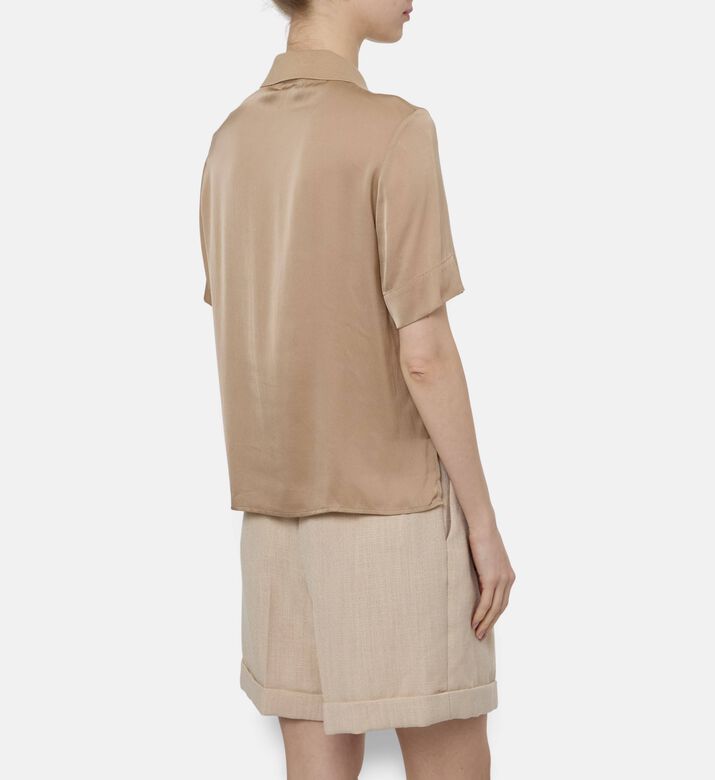 Edward Achour Paris Knitted Short-sleeve Polo Top, Beige, 44, Model View