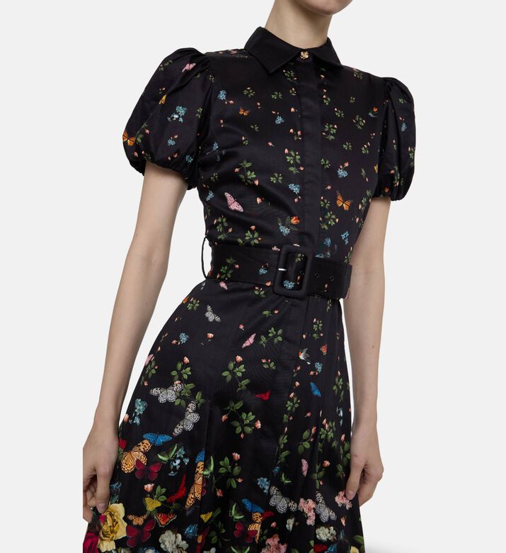 Alice and Olivia Henrietta Cotton Sateen Midi Dress, Model View