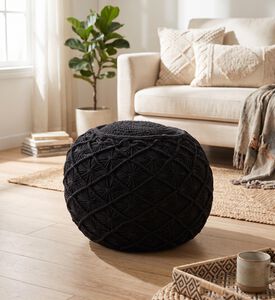 Home Deco and More Lara Natural Cotton Pouf, Packshot View