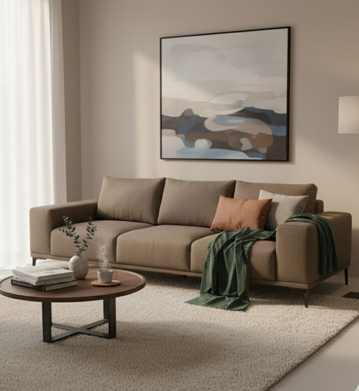 Home Deco and More Emerse Three Seater Sofa, Brown, Packshot View Home Deco and More Emerse Three Seater Sofa, Brown, Packshot View