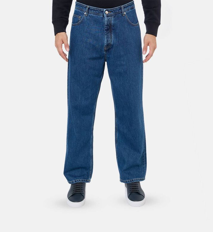 Maison Kitsune Button Closure Loose-fit Denim Pants, Model View Maison Kitsune Button Closure Loose-fit Denim Pants, Model View