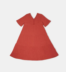 فستان قطني مجعد بطبقات للبنات