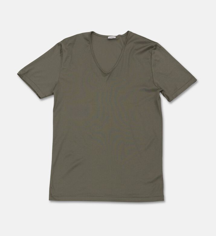 Zimmerli Of Switzerland Cotton Jersey V-neck T-shirt, Dark-green, M, Packshot View