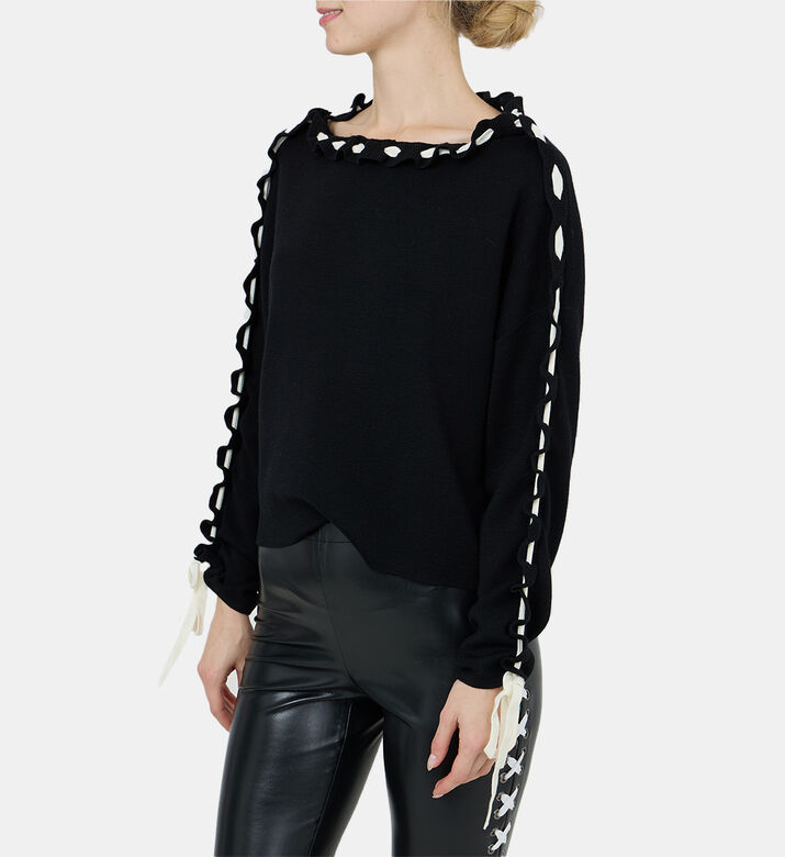Calandra Ballon Lace-up Sleeve Pullover
