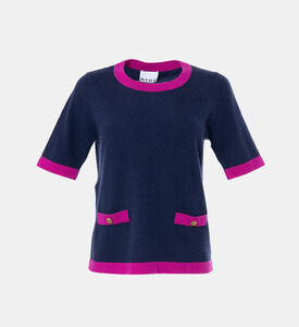 كنزة صوفية بجيوب أمامية بلون مغاير