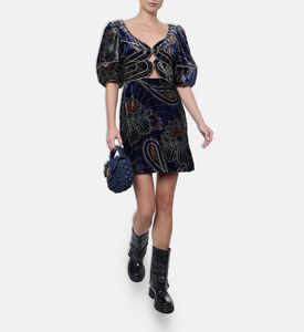 Farm Rio Floral Glam Scarf Velvet Mini Dress, Model View