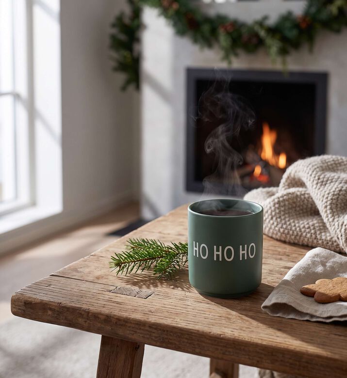 Design Letters Christmas Hohoho Engraved Porcelain Mug 8 X 8.5 Cm, Dark-green, Model View