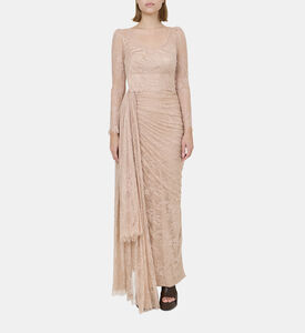 فستان ساتان بكشكشة تول مزين بأزهار