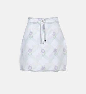 Floral Check Printed Denim Skirt