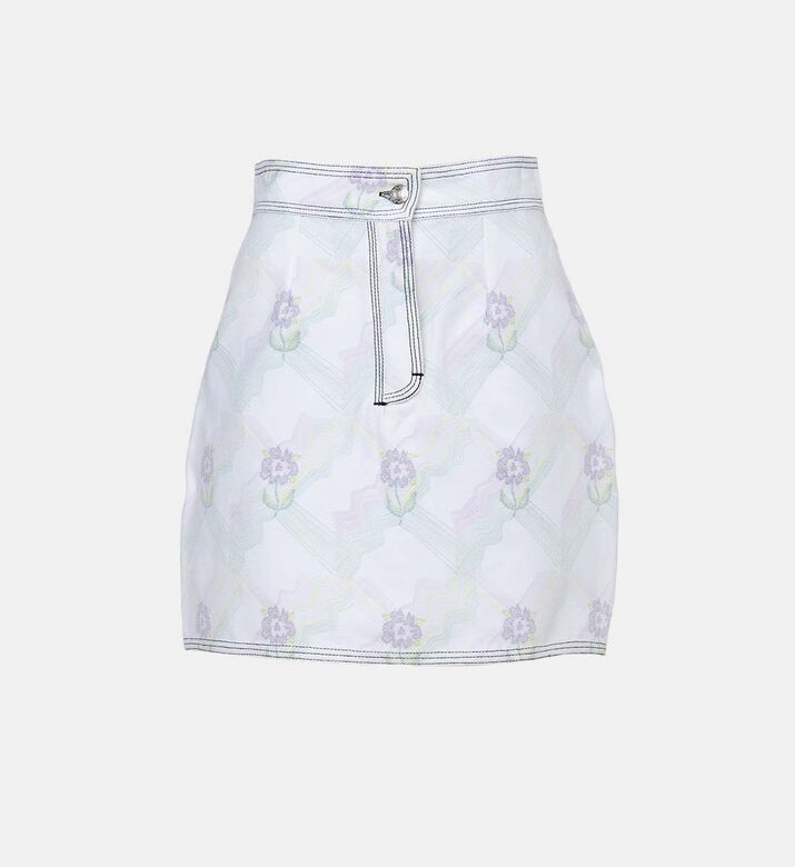 Floral Check Printed Denim Skirt