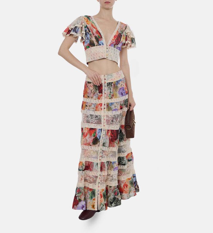 Floral Button-front A-line Maxi Skirt