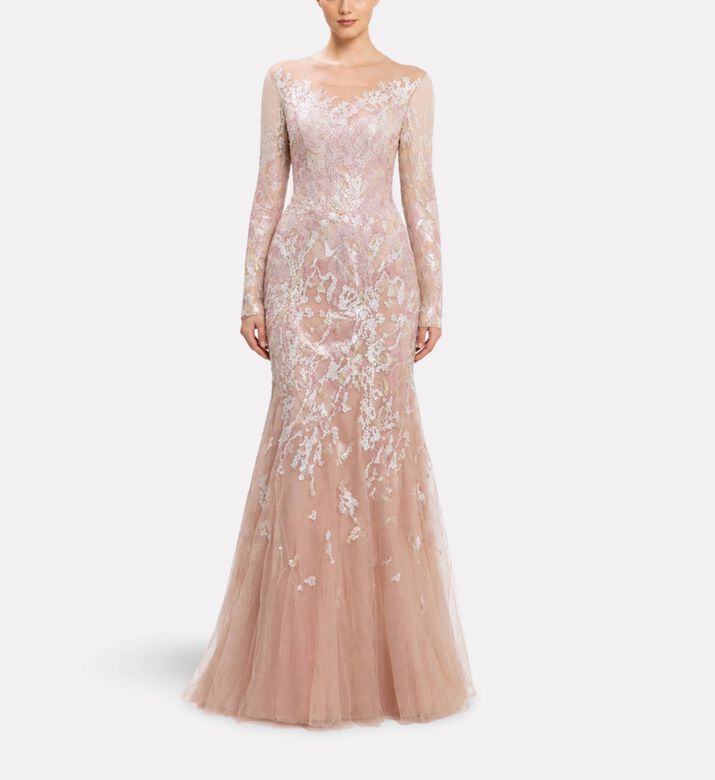 Michael Cinco Illusion Lace-embroidered Evening Gown, Model View