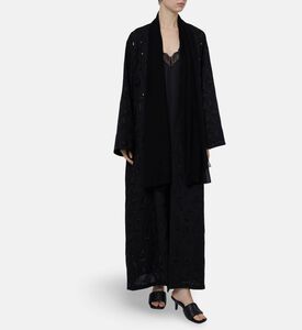 BANOU Monochromatic Paisley-embroidery Abaya, Black, Model View