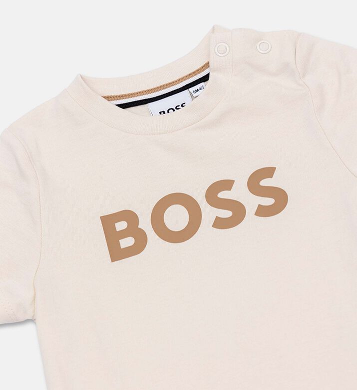 Boss Matte Contrasting Logo-print T-shirt, Beige, 6m, Packshot View