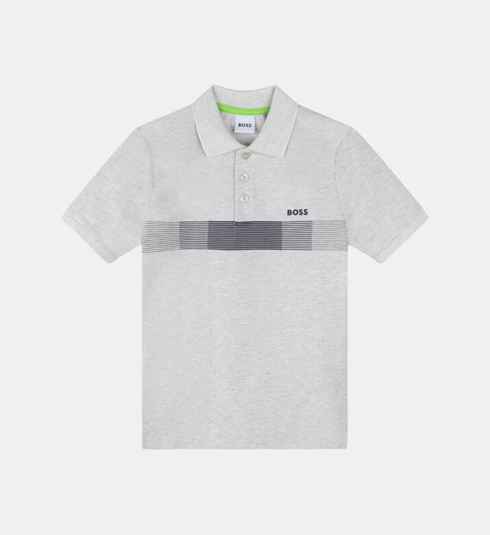 Cotton Pique Logo Stripes Polo Shirt