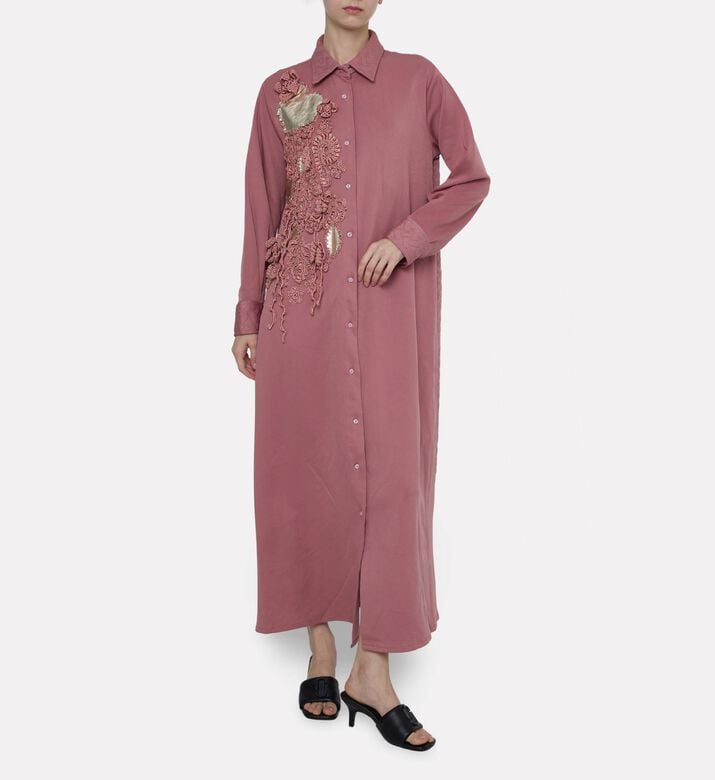 Dalia Al Azem Gold-leaf Appliques Maxi Shirt Dress, Model View