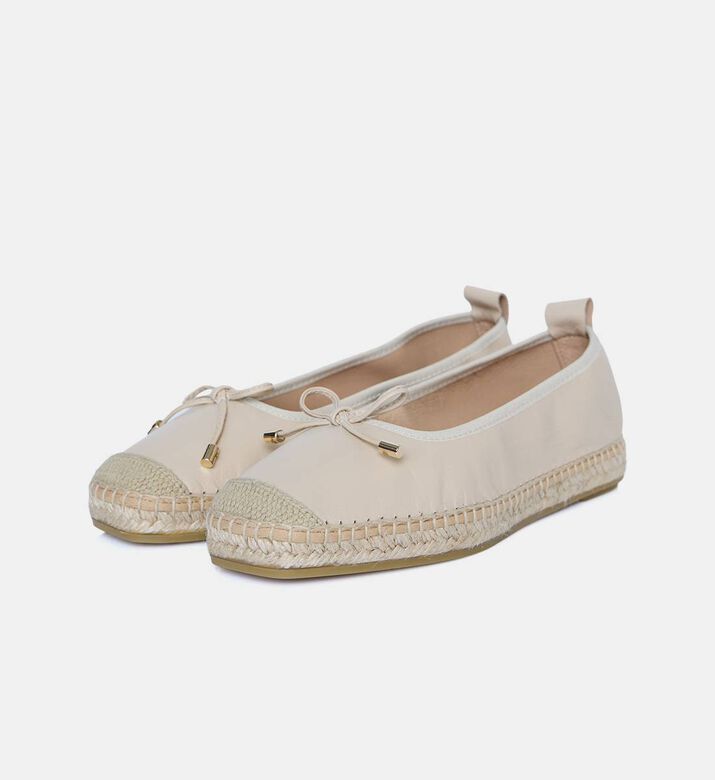 Beige Leather Espadrille Ballet Flats