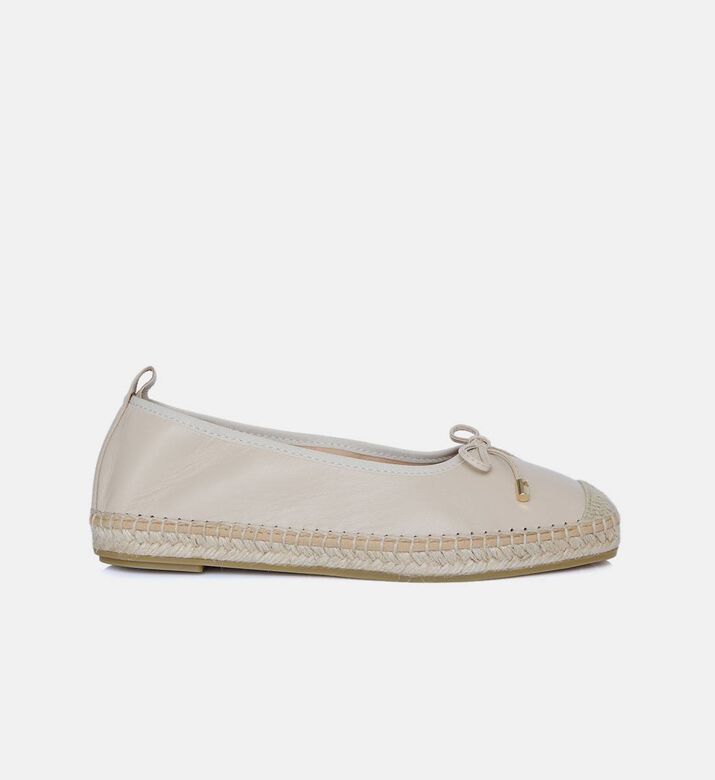 Beige Leather Espadrille Ballet Flats