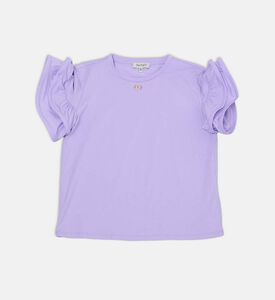 تيشيرت بأكمام قطن مكشكشة بلوغو بشكل حرف تي