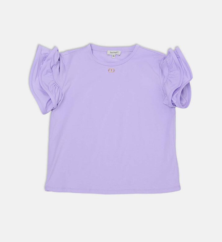 Cotton Ruffled Sleeves T-logo T-shirt