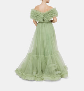 فستان تول بكورسيه مطرز بأحجار الخرز