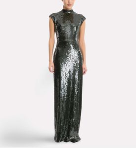Rotate Sequined High-neck Maxi Dress, Model View