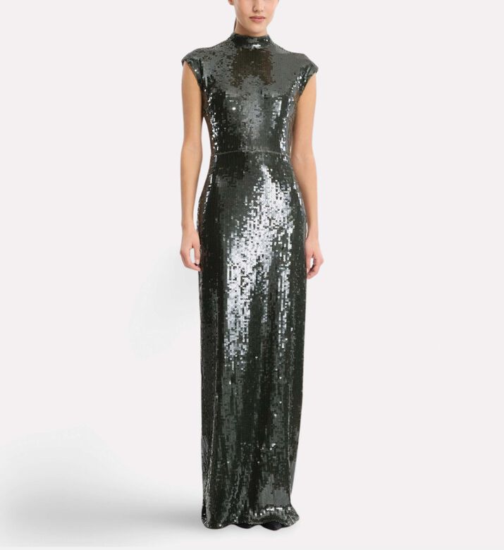 Rotate Sequined High-neck Maxi Dress, Model View