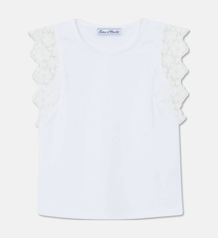 Tartine et Chocolat Lace-trim Cap Sleeves T-shirt, White, 8y, Packshot View