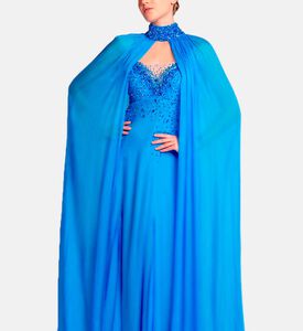 Michael Cinco Beads-embroidery Flared Dress, Blue, M, Model View