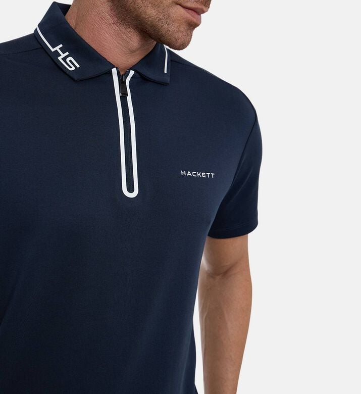Hackett London Zip Fastening Short-sleeve Polo Shirt, Model View Hackett London Zip Fastening Short-sleeve Polo Shirt, Model View