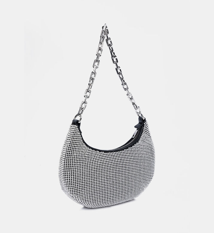 حقيبة صغيرة بأحجار راين وتصميم مقوس