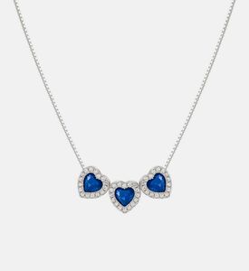 قلادة أول ماي لوف فضية بقلب ثلاثي من زركونيا مكعبة زرقاء