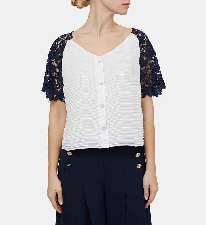 Chiffon Topstitched Ribbed Top