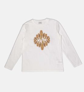 تيشيرت قطن طويل الأكمام بياقة دائرية وطبعة بيزلي