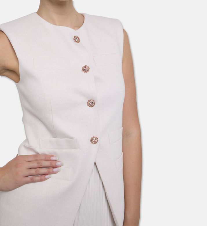 Blue For Burgundy Jewel-encrusted Buttons Tailored Vest, Model View