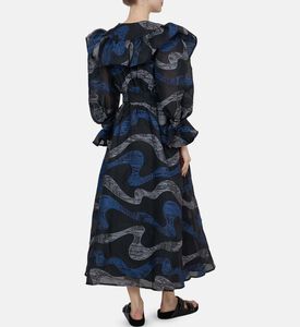 Frill Printed Flared Midi Dress