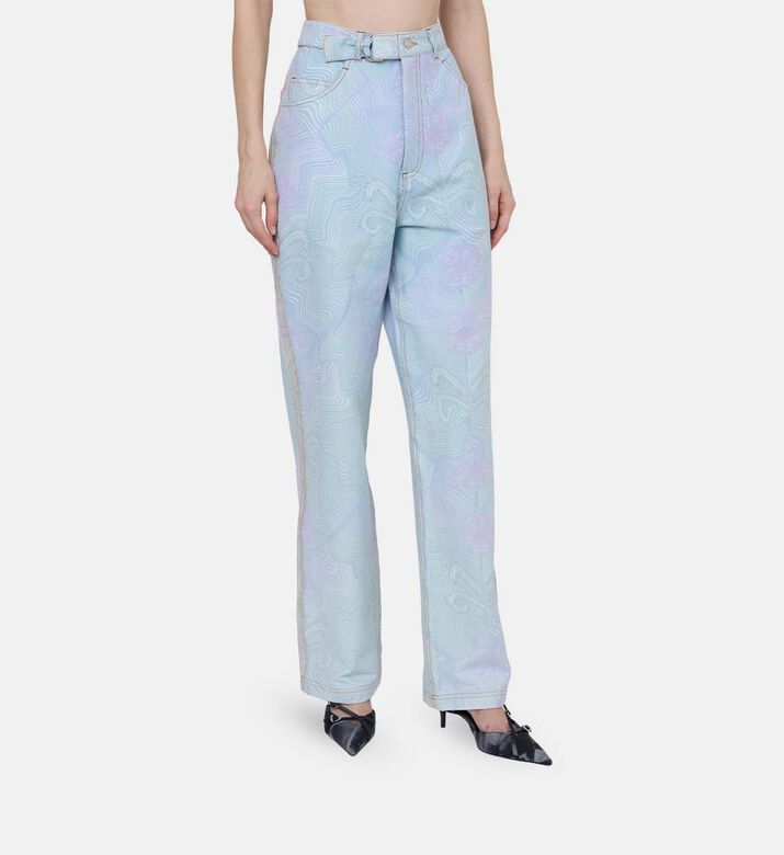 Printed High-waisted Denim Pants