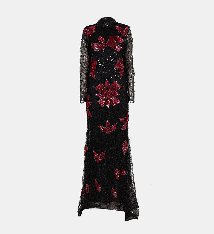 Embroidered Aflic Flower Long Dress