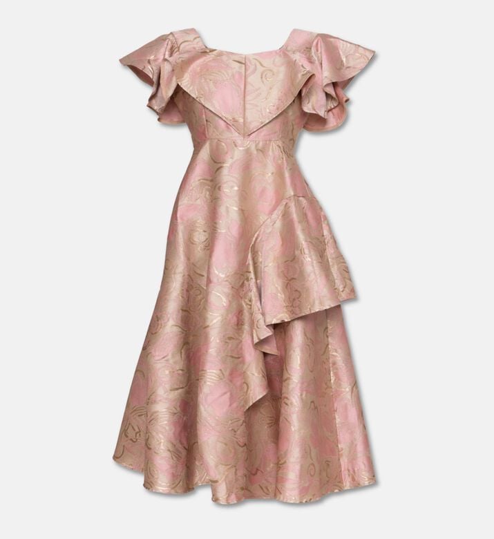 Poca and Poca Ruffled Jacquard Short-sleeve Midi Dress, Packshot View