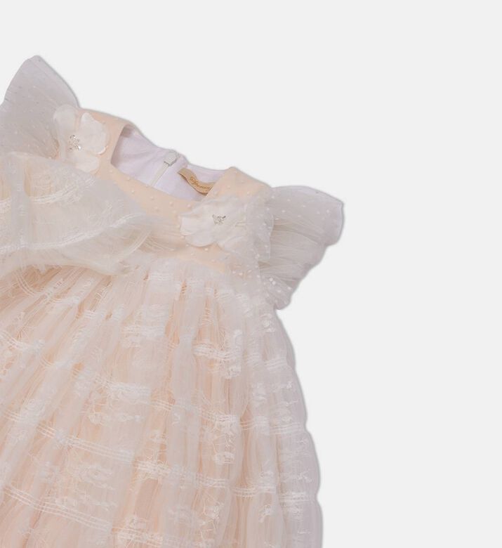 فستان بياقة مستديرة مطرز بأزهار