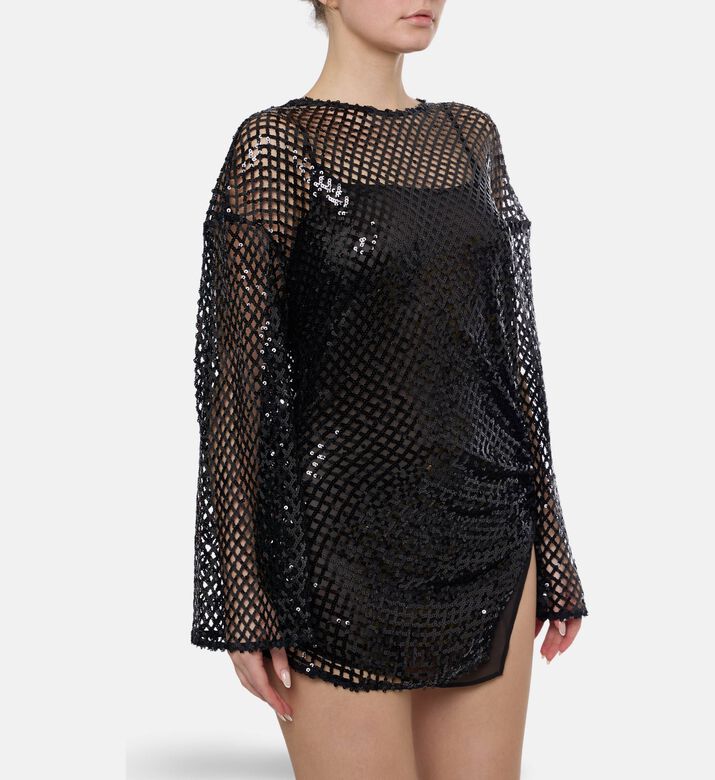 The Attico Sequin Mesh Long-sleeve Mini Dress, Model View