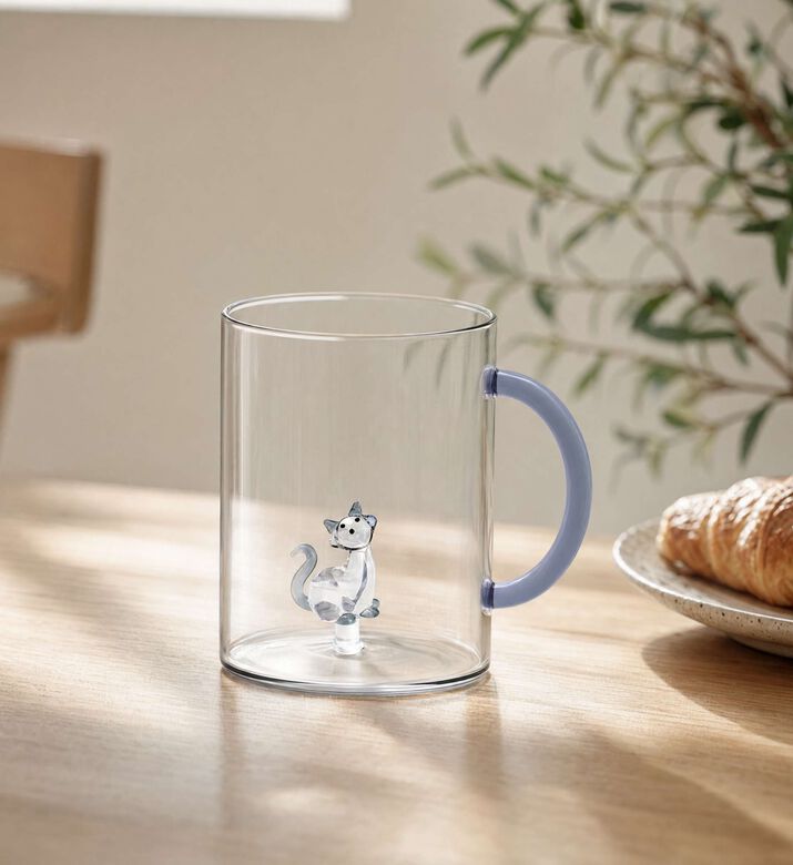 Wd Lifestyle Cat Decor Borosilicate Glass Mug, Model View